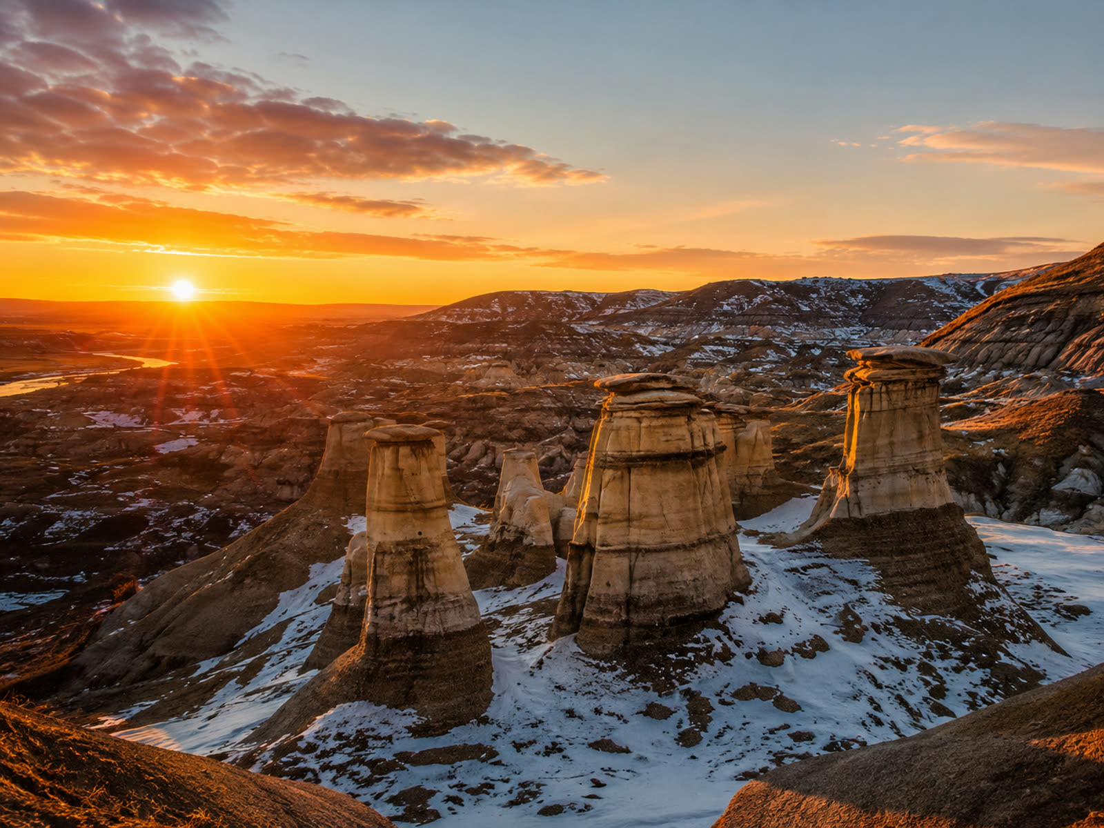 Hoodoos at sunset in the Alberta badlands near Drumheller